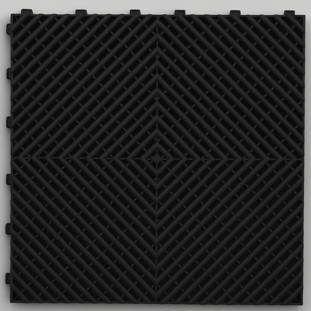 Standard Interlocking Garage Floor Tile - Black – 40cm x 40cm (1.8cm Thick)